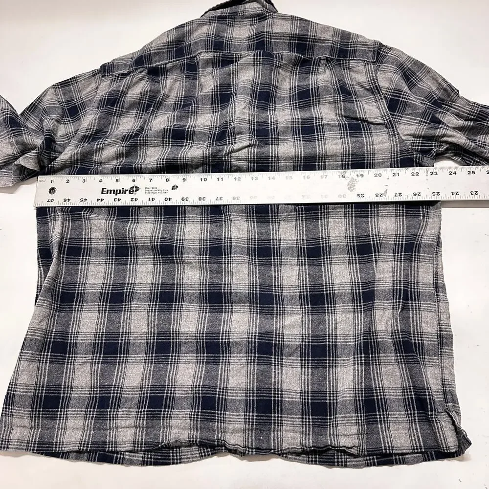 J Crew Button Up Shirt Men Size L Blue Gray Plaid Rustic 100% Cotton Preppy
